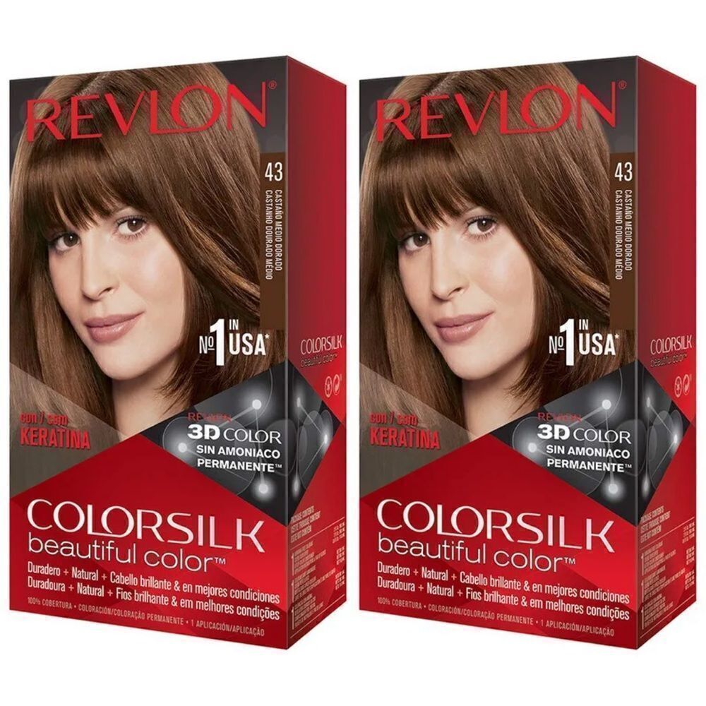 🔥Pack of (2) New Revlon Colorsilk Hair Color, Medium Golden Brown [43]